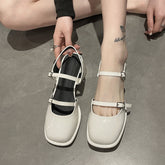 Women's Retro Square Buckle Mary Jane Back Empty Heels
